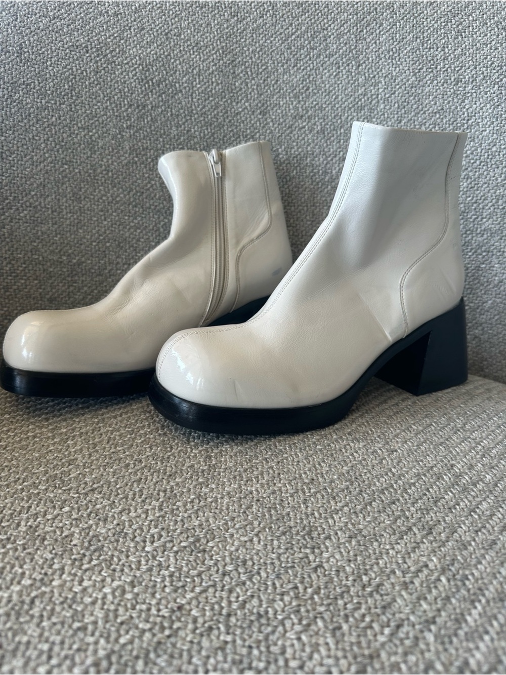 Jeffrey Campbell White Leather Block Heel Ankle Boots